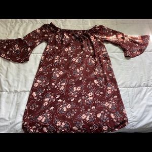 Flowy burgundy off the shoulder floral dress